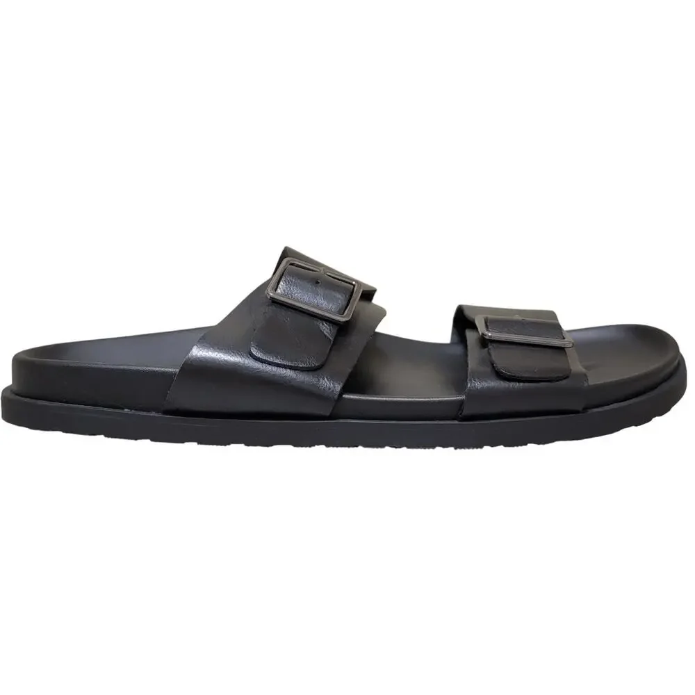 Alfani Men Double Strap Slide Sandals Charley Size US 10.5M Black Faux Leather